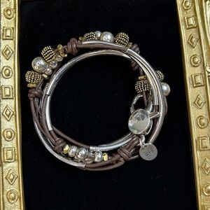 Lizzy James Brown Leather, Silver and Gold Beaded Wrap Bracelet